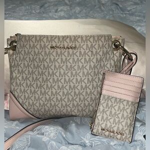 Authentic Michael Kors Monogram Pink and Gray Crossbody Bag